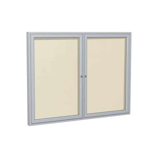 Ghent Enclosed Bulletin Board, Outdoor, 2 Door, 60"W x 36"H, Ivory Vinyl/Silver Frame PA23660VX-185 - main